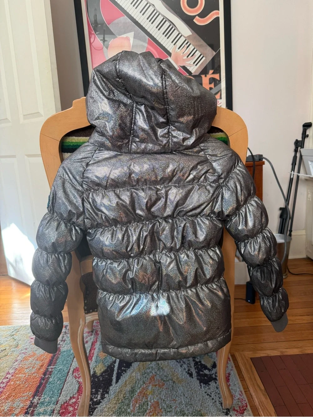 Appaman Metallic Gray Puffer Jacket with Blue Trim